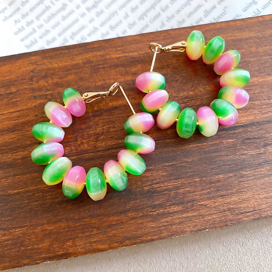 Summer Fashion Round Resin Hoop Earrings Minimalist Fresh Style Unique Design Elegant Versatile Ear Jewelry for Women