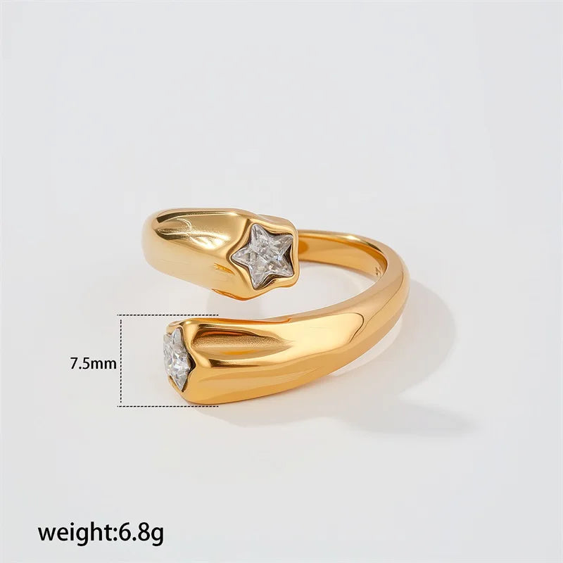 EILIECK Delicate Cubic Zirconia Teardrop Adjustable Rings Stainless Steel Fashion Open Ring High Quality Chic Charm Jewelry