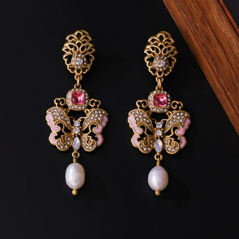 Enamel Butterfly Earrings for Women New Chinese Style Elegant Jewelry Vintage Fashion Exquisite Versatile Aretes De Mujer
