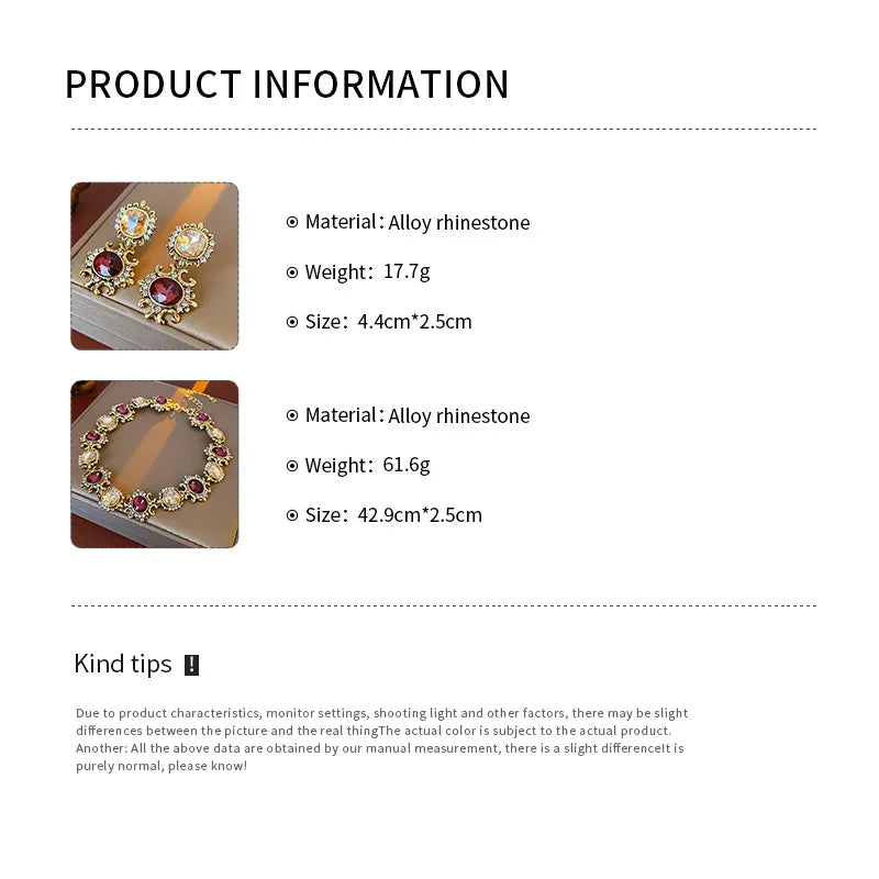 Vintage Square Rhinestone Round Drop Earring Chain Necklace Palace Style Luxury High-end Design Women's Jewelry Sets Wedding J