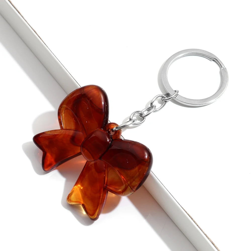 Trend Acrylic Colorful 3D Bowknot Keychains for Women Y2K Key Chain Bag Car Phone Pendant Accessories Gifts