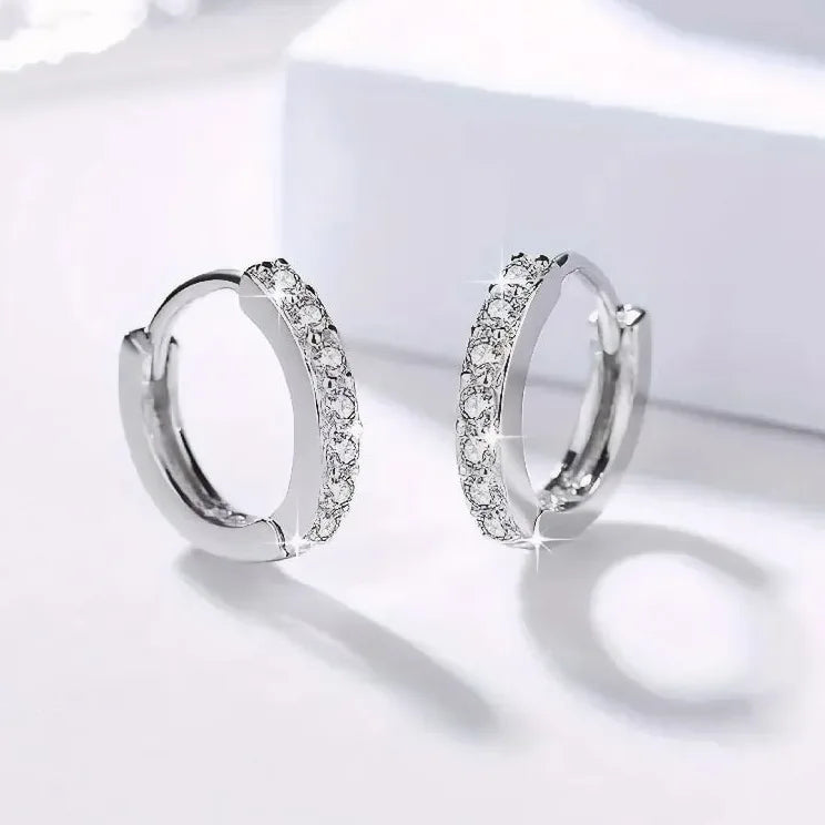 Stainless Steel Shiny Square Cubic Zirconia Huggie Hoop Earrings for Women Fashion Dangle Drop Earrings Trendy Jewelry Gifts