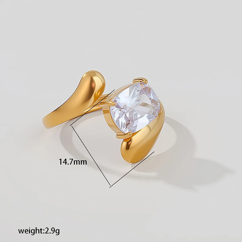 EILIECK Delicate Cubic Zirconia Teardrop Adjustable Rings Stainless Steel Fashion Open Ring High Quality Chic Charm Jewelry