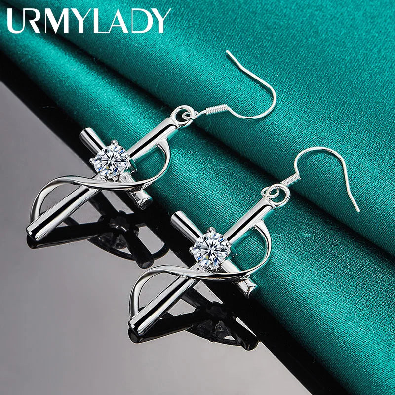 URMYLADY 925 Sterling Silver Cross Zircon Earrings For Women Charm Jewelry Wedding Fashion Gift