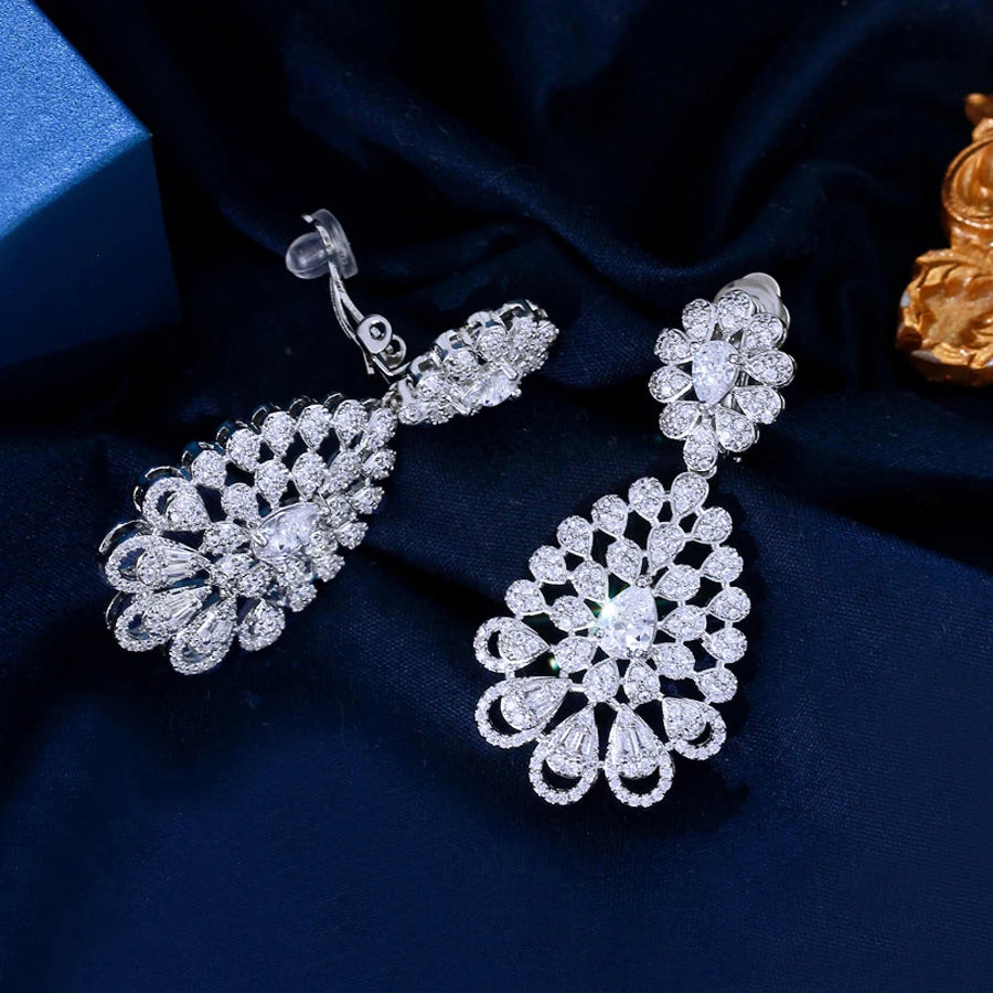 ThreeGraces New Fashion Shiny Cubic Zirconia Long Big Bridal Party Clip On Earrings for Women Luxury Banquet Jewelry EJ0109