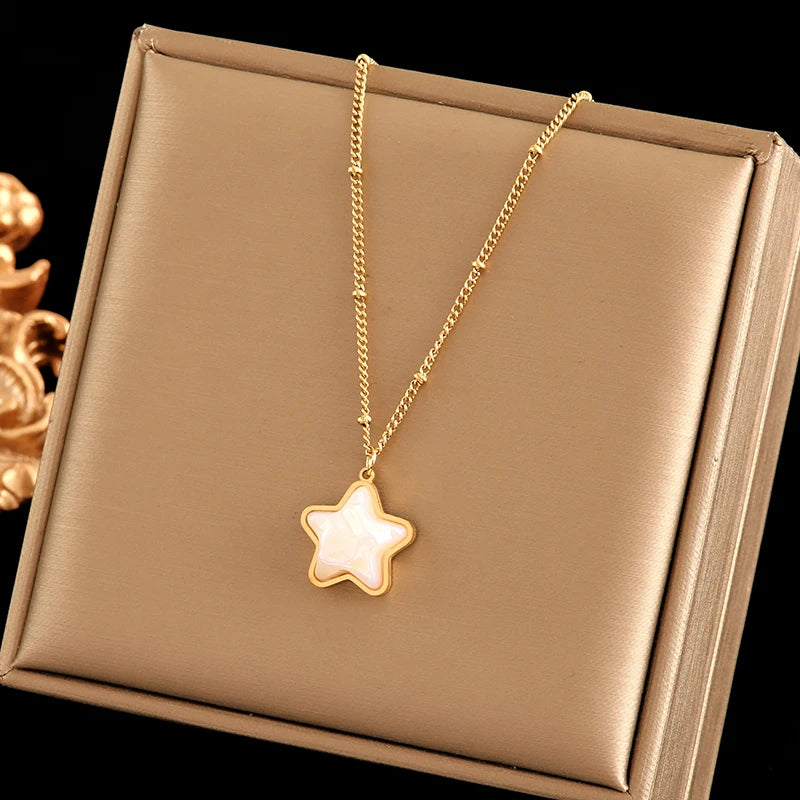 EILIECK 316L Stainless Steel Cute Little Flower Necklace For Women High Quality 18 K Gold-Plated Jewelry Geometric Choker Collar
