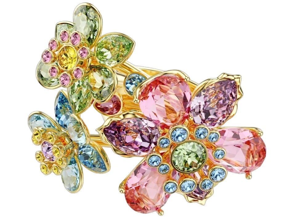 2026 New Trendy Octagonal Crystal Geometric Necklace Earrings Ring Set for Women Exquisite Floral and Butterfly Jewelry Set