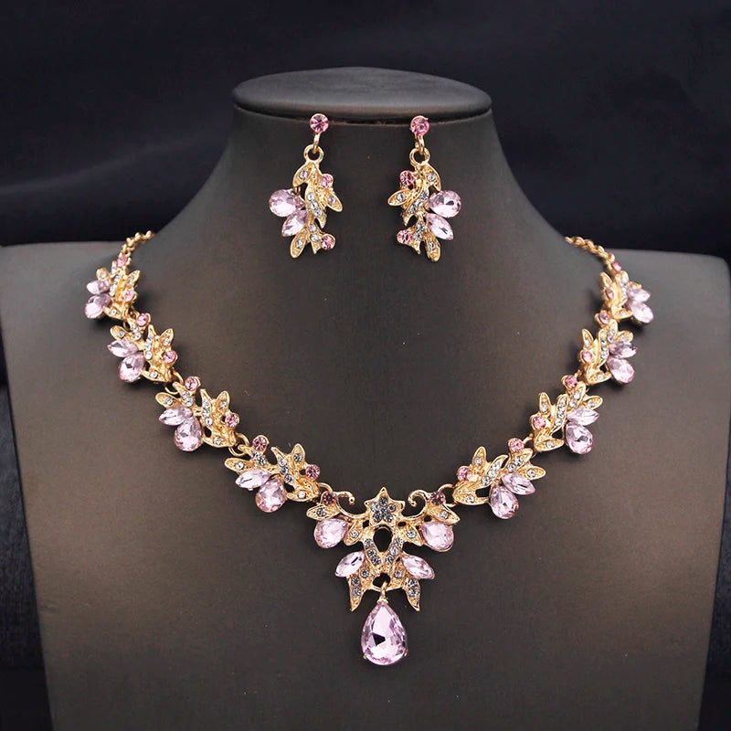 Butterfly Collar Opal Pink Bridal Jewelry Sets for Women Choker Necklace Earring Set Wedding Bride Jewelry Sets 3 Pcs Gifts