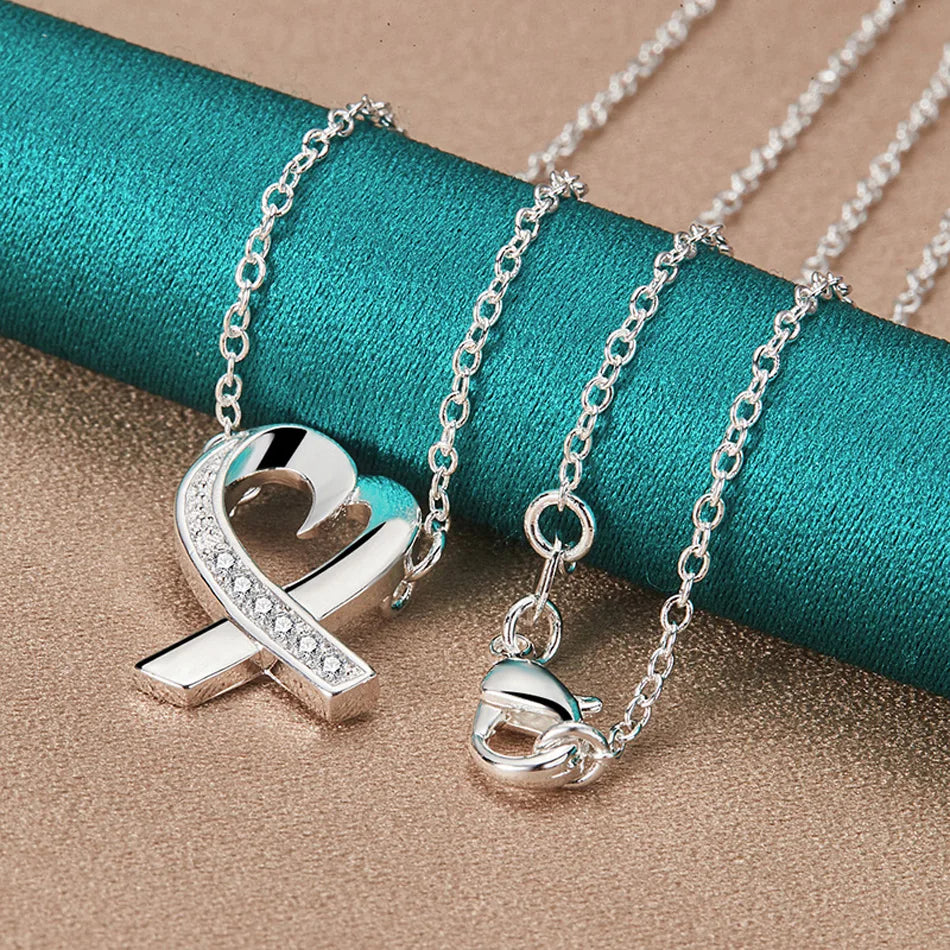URMYLADY 925 Sterling Silver Heart AAAAA Zircon 18 Inch Pendant Necklace For Women Wedding Engagement Fashion Jewelry Gifts