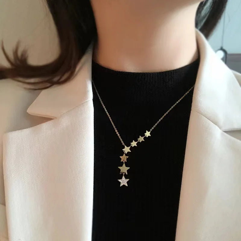 EILIECK Women's Heart Long Pendant Y-shaped Necklace 18K Gold-plated Stainless Steel Neck Chain Daily Water-resistant Jewelry