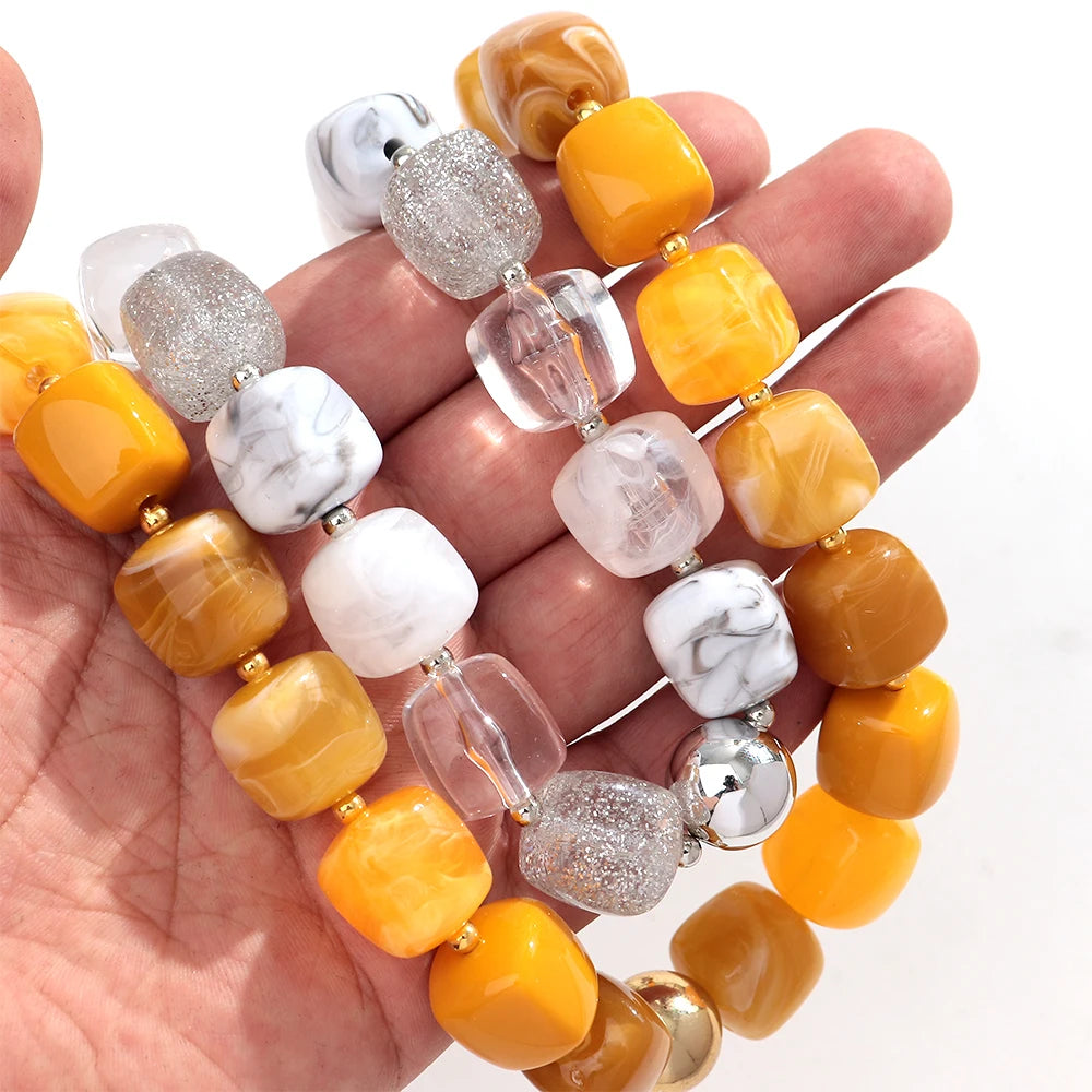 Boho Colorful Acrylic Geometric Square Beads Necklace Fashion Resin Geometry Beaded Collar Necklace 2026 New Jewelry Gifts
