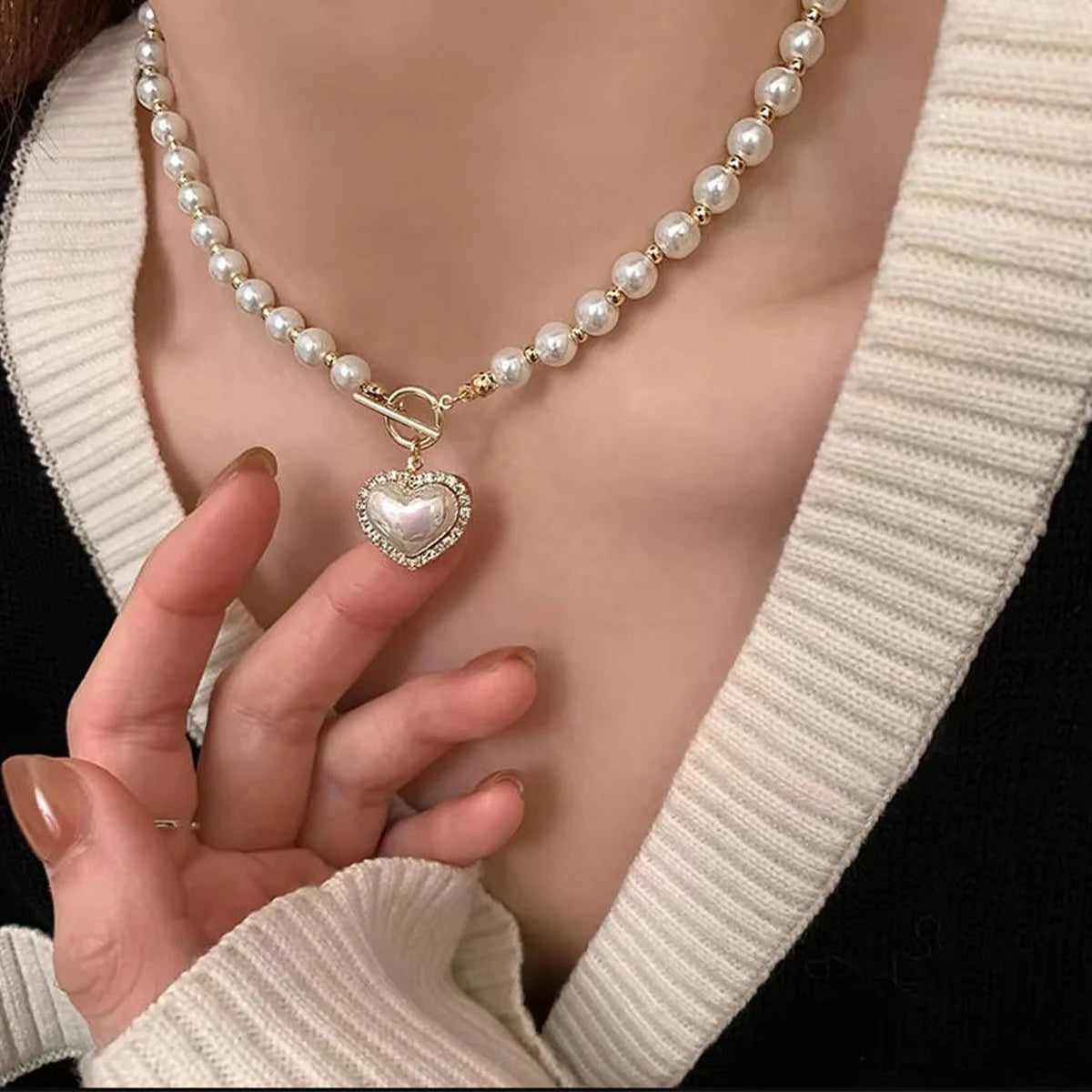 1PC Women's Fashion Imitation Pearl Peach Heart Pendant Necklace Jewelry Suitable for Date, Party, Festival Gift
