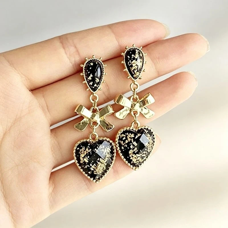 Bowknot Heart Resin Earrings Classic Style Golden Peach Heart Stud Earrings for Woman Jewelry Valentine's Day Gift Accessories
