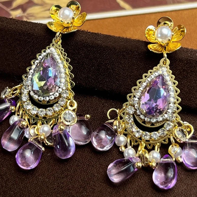 NISHIZAWA Tassels Crystal Earrings for Women Vintage Chinese Style Fashion Jewelry Elegant Exquisite Banquets Pendientes Mujer