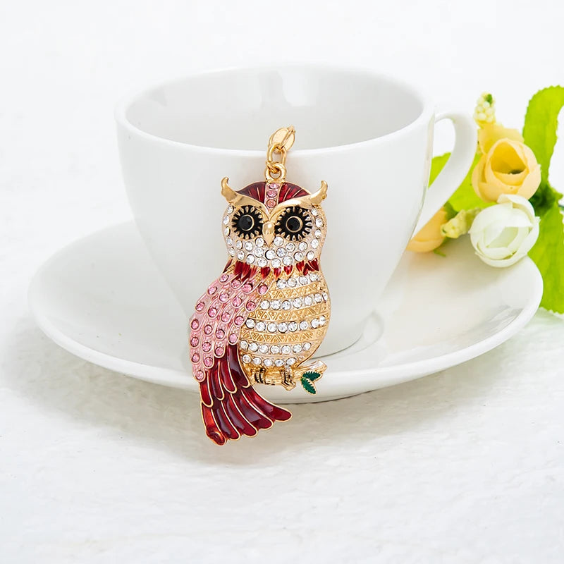 EASYA New Design Crystal Owl Keychain Full Rhinestone Key Ring Key Holders For Women Bag Accessories Cute Animal Car Key Chain