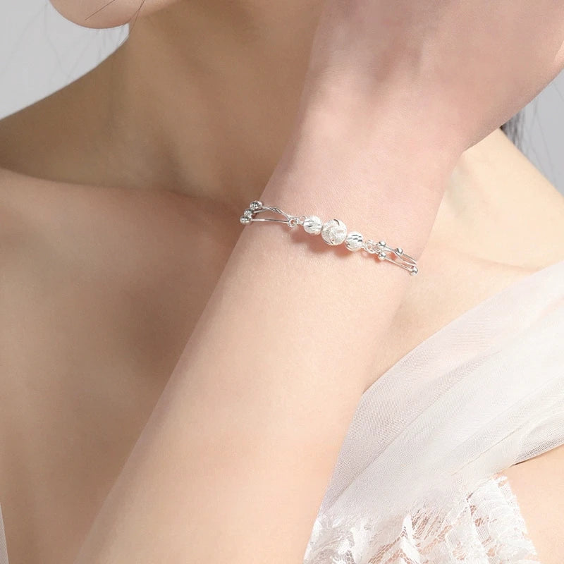 Luxury 925 Sterling Silver Ball Bracelets For Woman Korean Designer Lucky Beads Chain Bracelets Party Wedding Charm Jewelry Gift