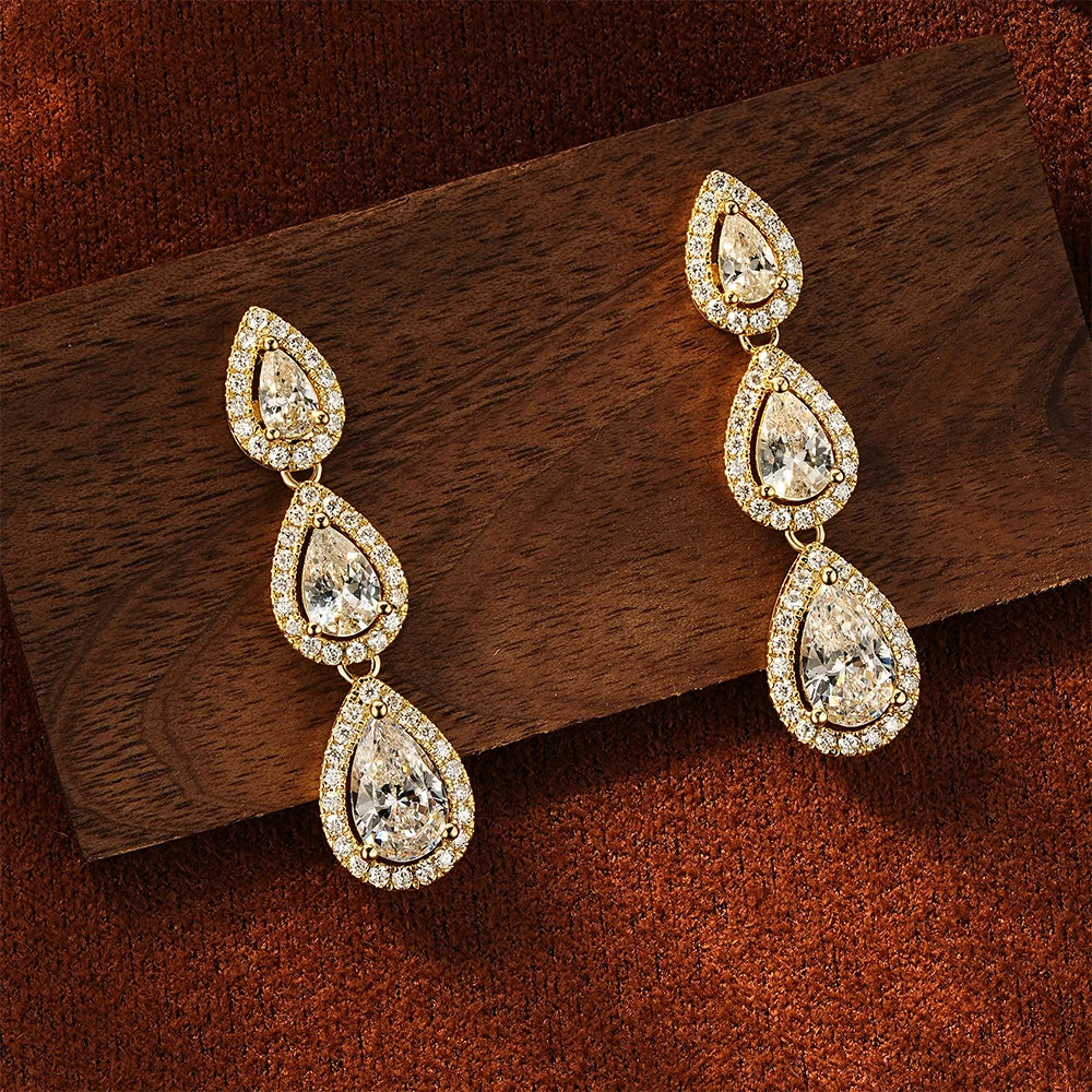 OXTAO Pear Cut D Moissanite&CZ Dangle Drop Earrings with Certified for Women Waterdrop Tassel Earrings Jewelry 14K Gold Filled