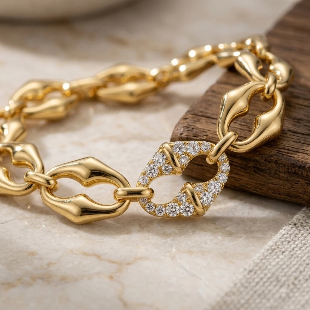 Women Fashion Luxury Chunky Chain Bracelet, Shiny CZ Adjustable Hand Jewelry, Daily Party Vacation Dating Jewelry Gift