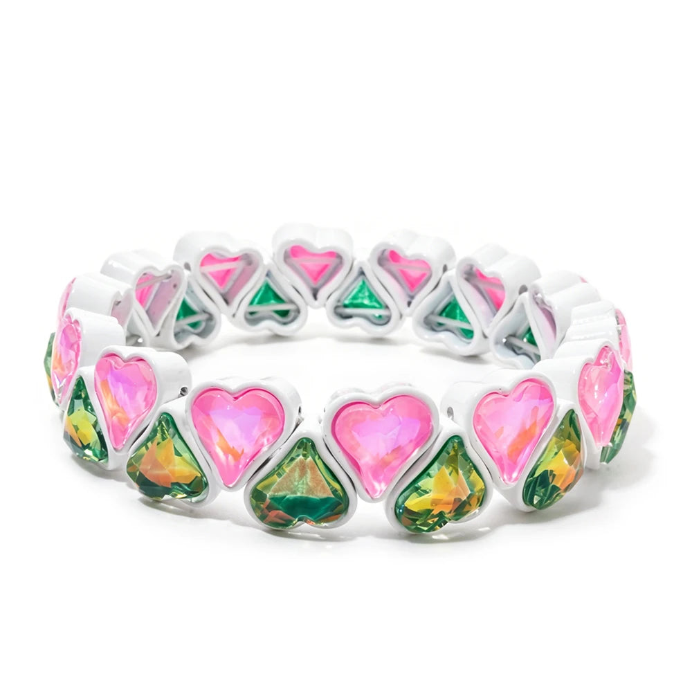 BEUTIFOR Zirconia Double Love Beads Elastic Bangles For Women and Girl Y2K Bohemian Layered Wrap Bracelets Accessory