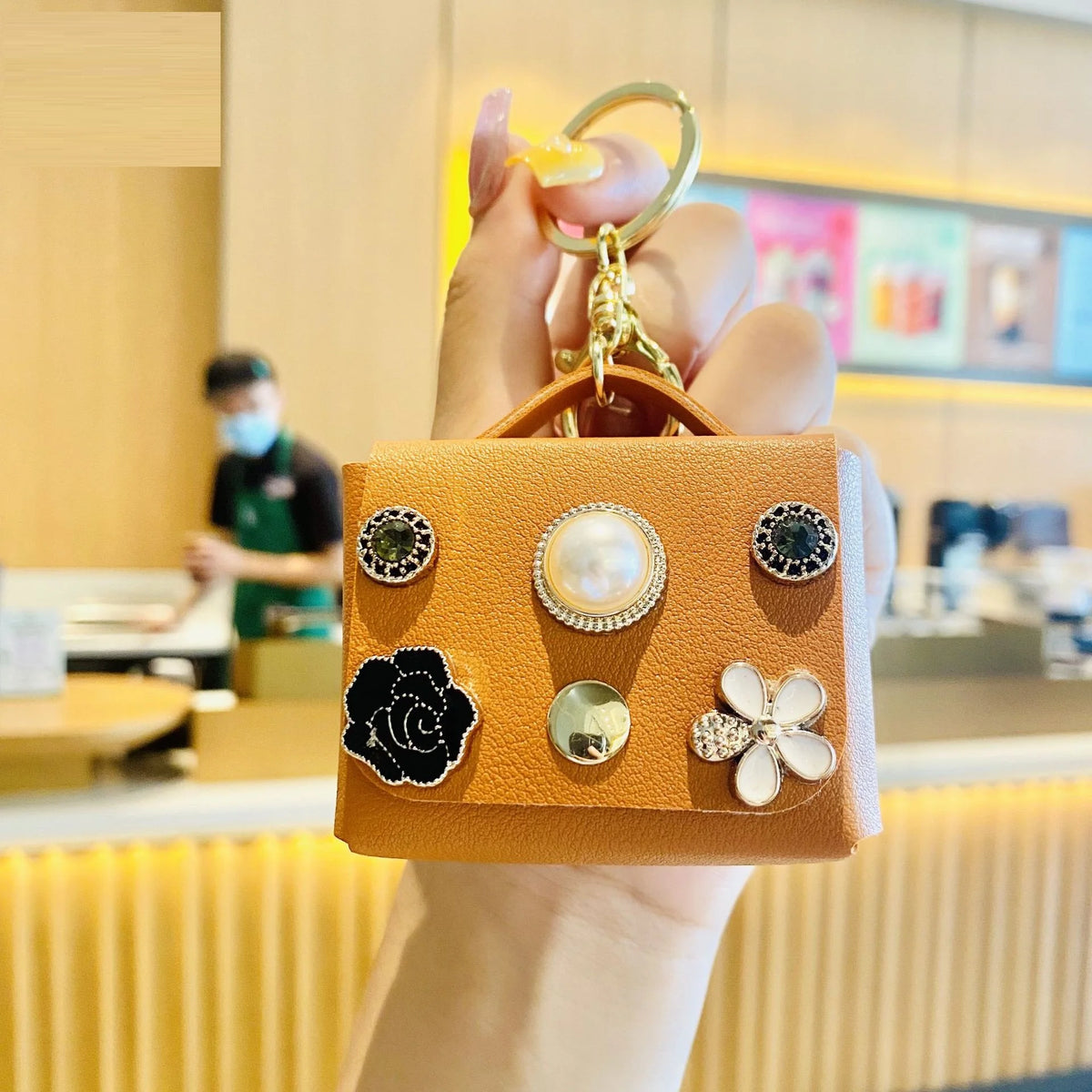 Cute Mini Coin Purses  Keychain with Eiffel  Tower and Number 5 Small Earphone Box Fabric Bag Key Ring