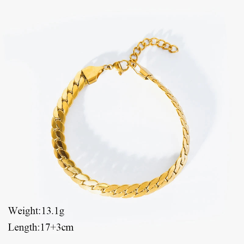 EILIECK 316L Stainless Steel Link Chain Bracelet For Women Trendy Punk 18K Gold Plated Waterproof Wrist Chain Jewelry Gift Party