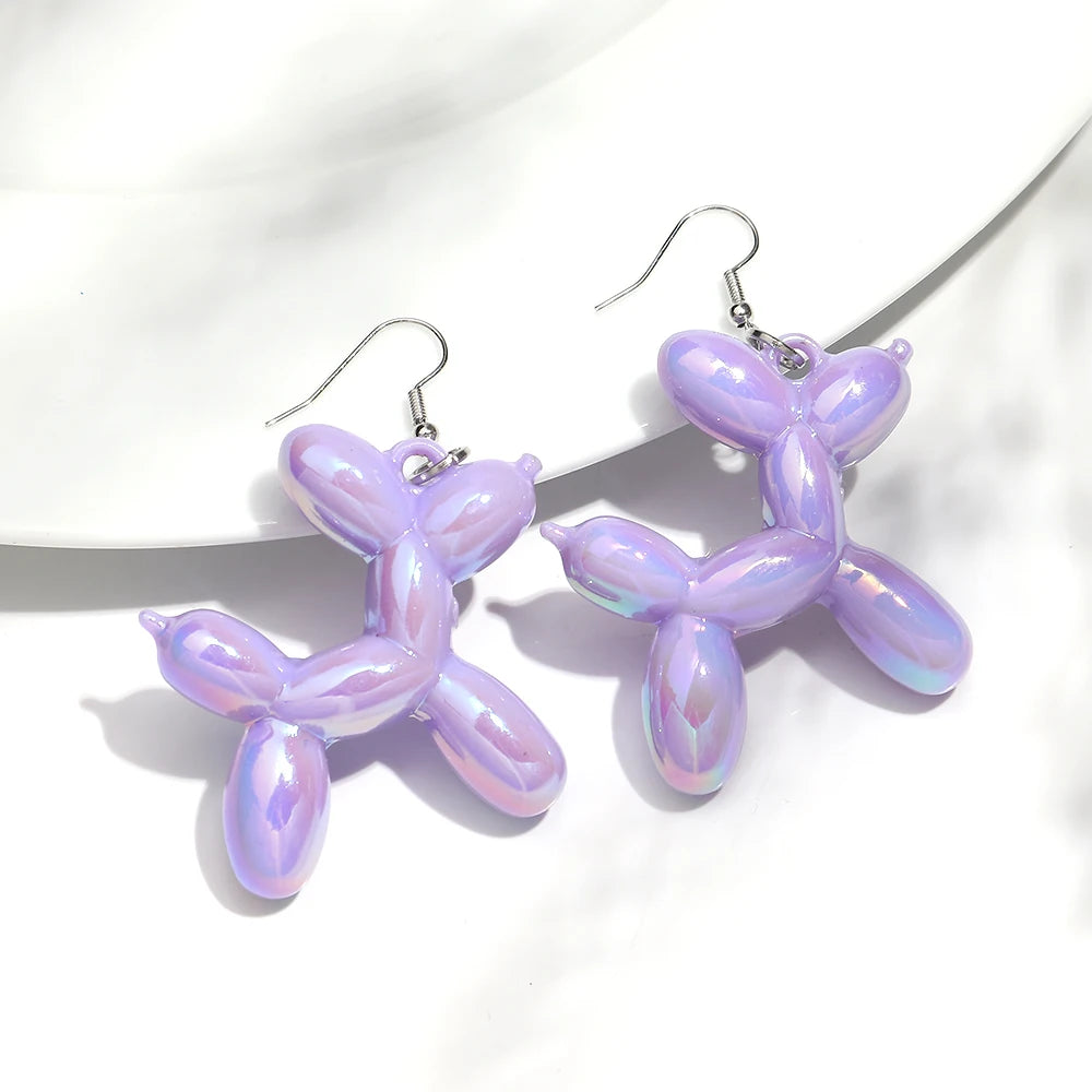 New Trend Candy Colorful Balloon Dog Drop Earrings for Women Personal Iridescent Creative Balloon Dog  Earrings 2025 Jewelry