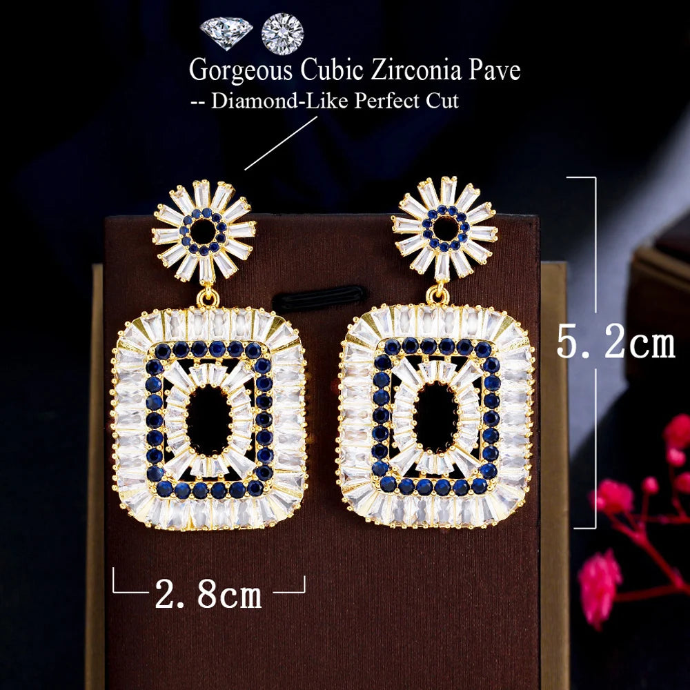 ThreeGraces Luxurious Shining Baguette Cubic Zirconia Long Big Dangle Drop Earrings for Women New Trendy Party Jewelry E1035