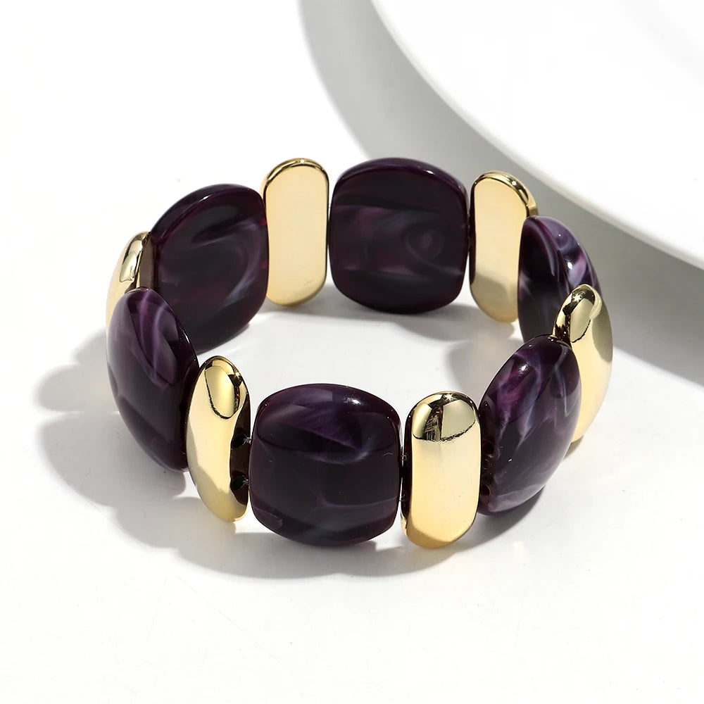 Trendy Resin Purple Wide Geometric Chunky Bangles for Women Fashion Acrylic Beaded Bangle Bracelets Party Jewelry Gifts