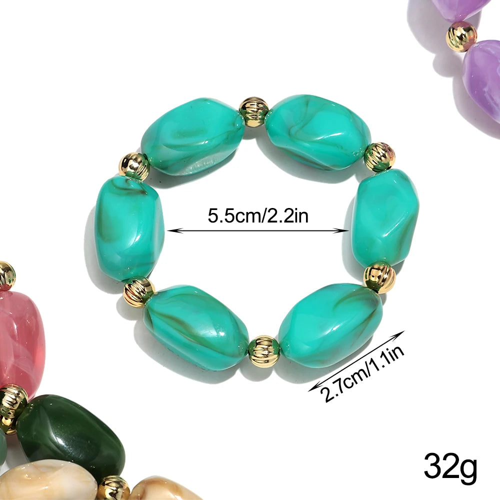 Fashion Acrylic Marbled Irregular Geometry Beads Stretch Bracelet Elegant Colorful Cuff Bangle Bracelets 2026 Trendy Jewelry