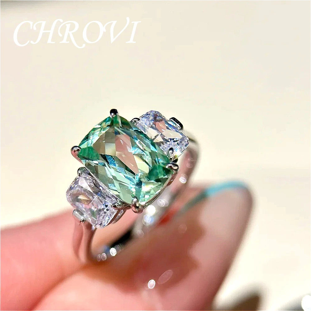 Luxury-Style 925 Sterling Silver Fashion Emerald Fantasy Square Sugar Ring Pillow-Shaped Emerald Women's Ring