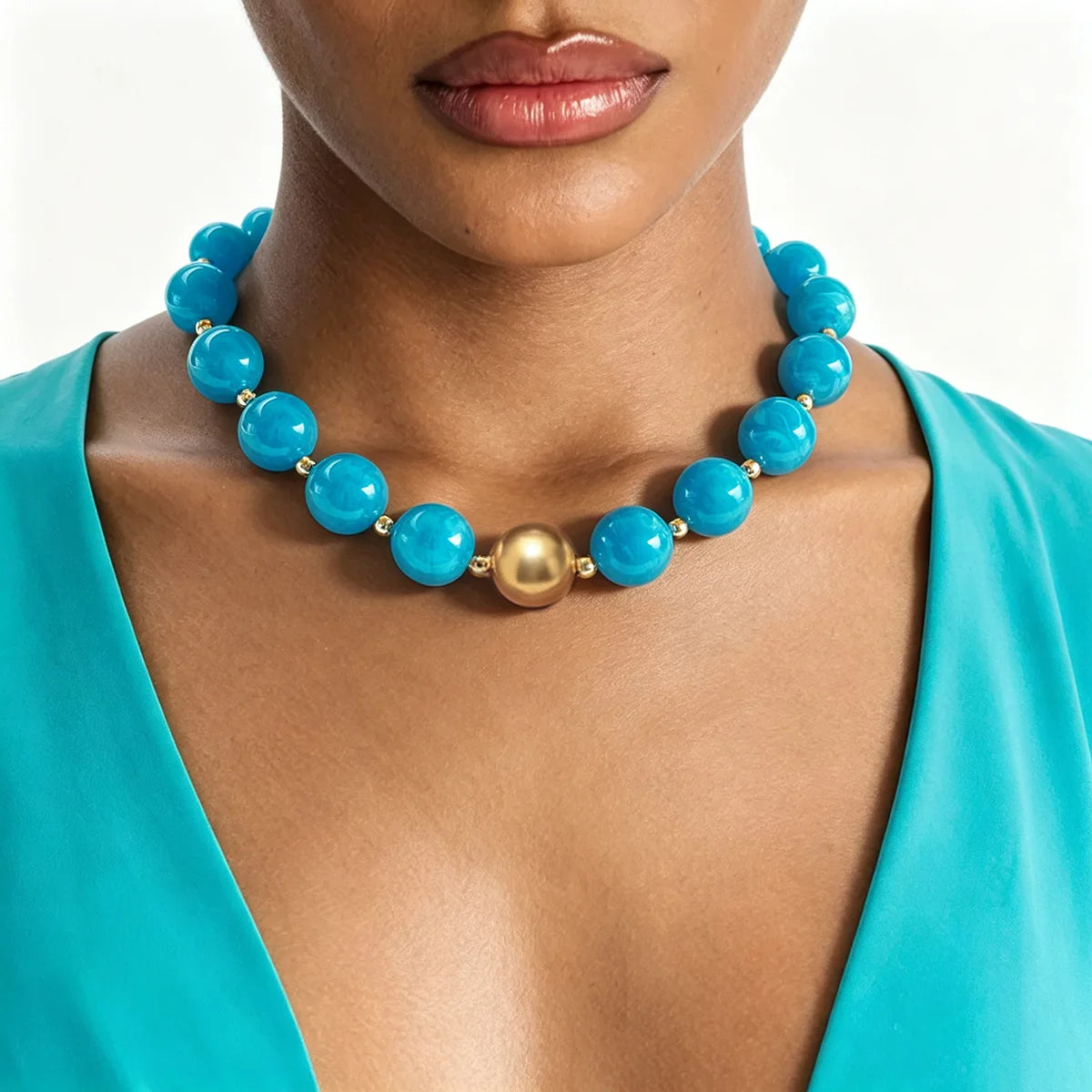KMVEXO Fashion Colorful Round Resin Beaded Chokers Necklace for Women Smudging Acrylic Necklaces Neck Chain Daily Party Jewelry