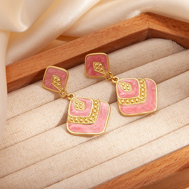 ANENJERY 316L Stainless Steel Rhombus Geometry Pendant Earrings For Women Bohemia Personality Niche Jewelry Gifts Wholesale