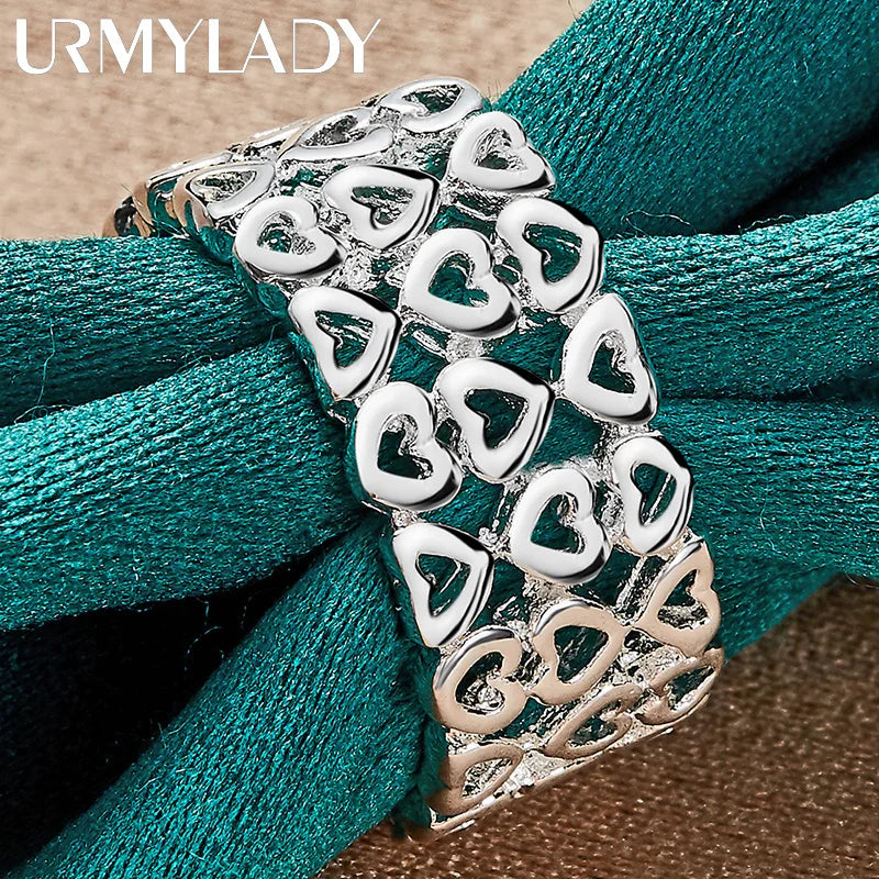 URMYLADY 925 Sterling Silver Hollow Heart 7-10# Ring For Women Wedding Charm Engagement Fashion Jewelry