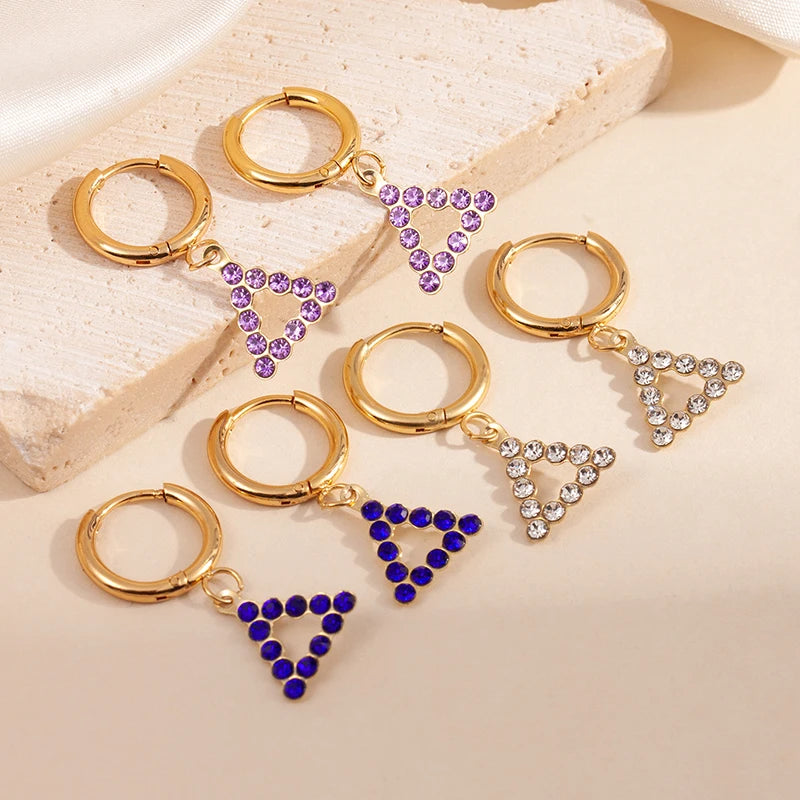 ANENJERY 316L Stainless Steel Heart Geometry Cross Star Circular Zircon Pendant Earrings For Women Fashion Simple Jewelry Gifts