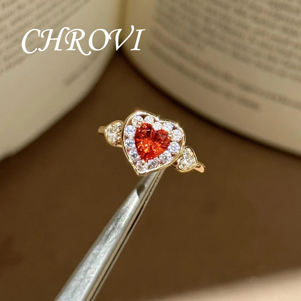 Retro 925 sterling silver dopamine fanta color heart-shaped zirconium stone open ring - Luxury handcrafted jewelry