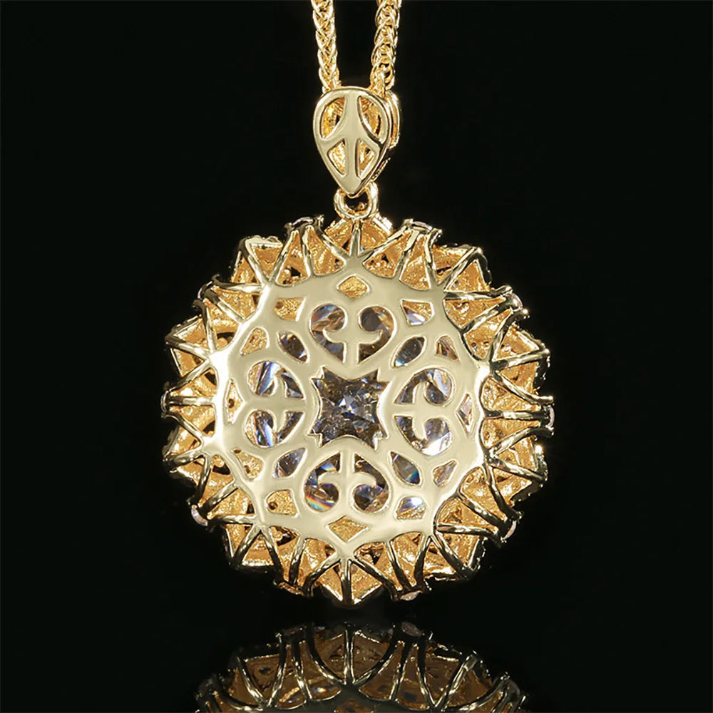 Retro 18*18mm Amethyst Pink Quartz Lab Diamond Gold Pendant Necklace for Women Cocktail Party Fine Jewelry Accessories Gifts