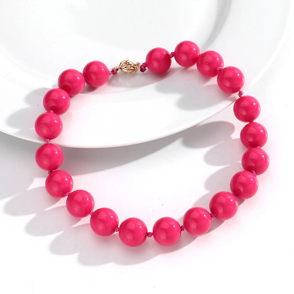 Trendy Multicolor Big Round Beads Choker Necklace for Women Acrylic Geometric Beaded Handmade Knot Necklaces Jewelry Gifts