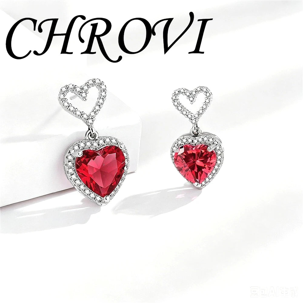 Light luxury 925sterling silver exaggerated earrings long tassel heart-shaped drop earrings with cubic zirconia hearts for women