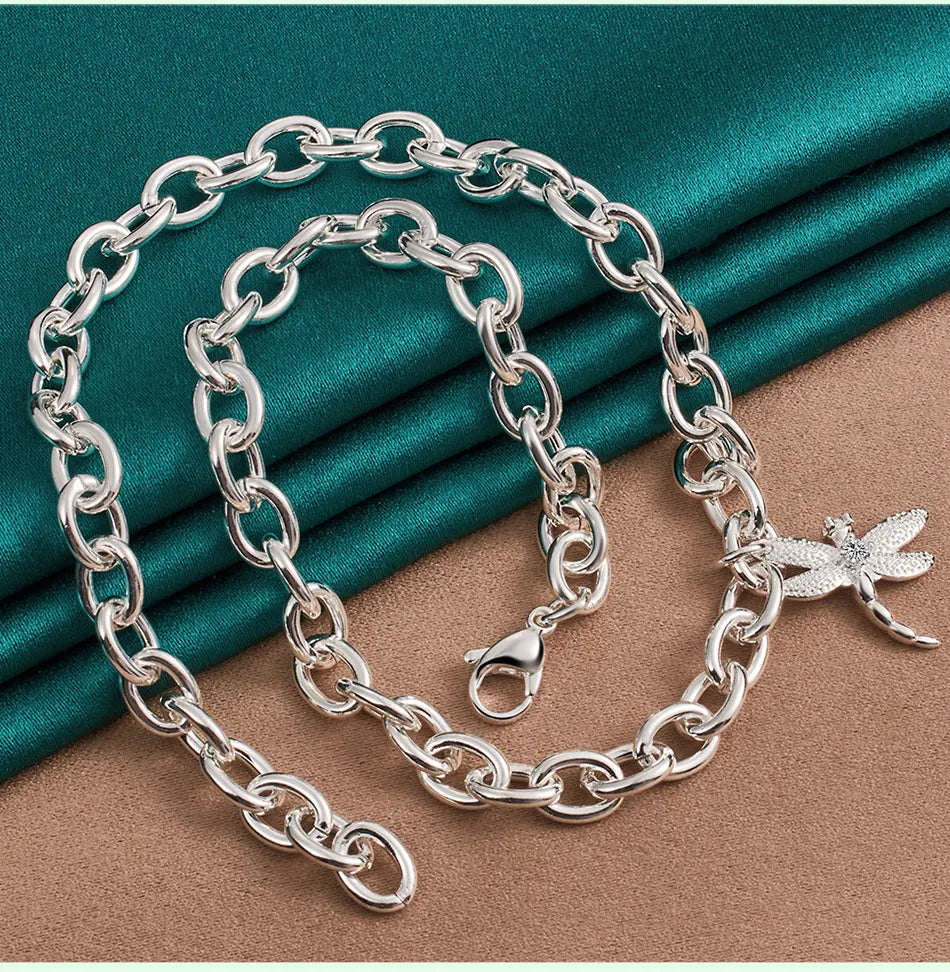 URMYLADY 925 Sterling Silver Dragonfly Pendant Necklace For Women Wedding Engagement Party Fashion Jewelry