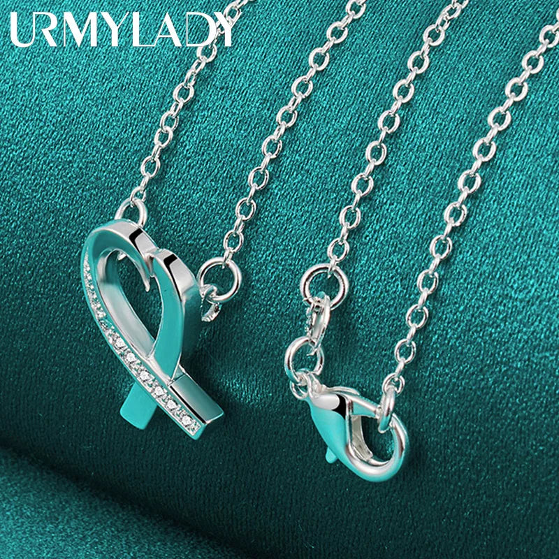 URMYLADY 925 Sterling Silver Heart AAAAA Zircon 18 Inch Pendant Necklace For Women Wedding Engagement Fashion Jewelry Gifts