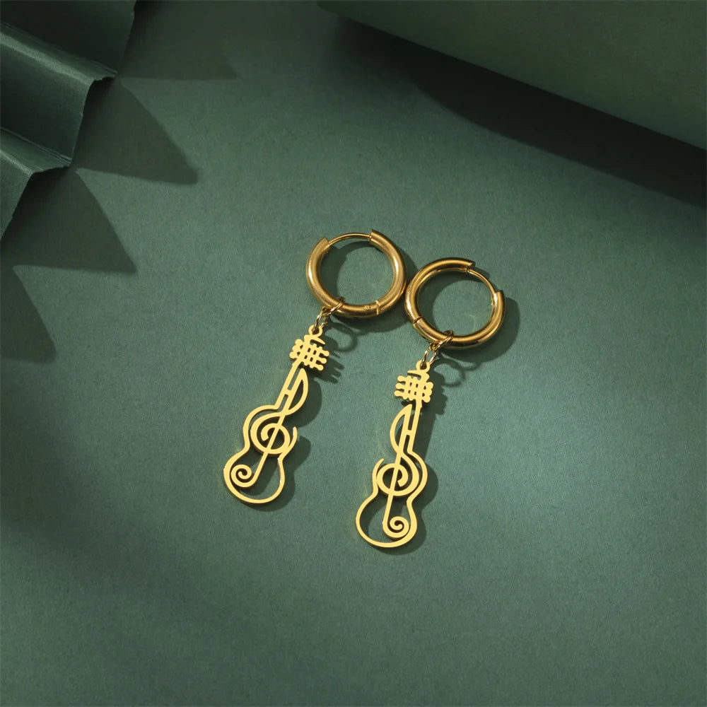 My Shape Music Note Drop Earrings for Women Men Gifts Stainless Steel Classic Musical Violin Dangle Earring Jewelry Musican Gift