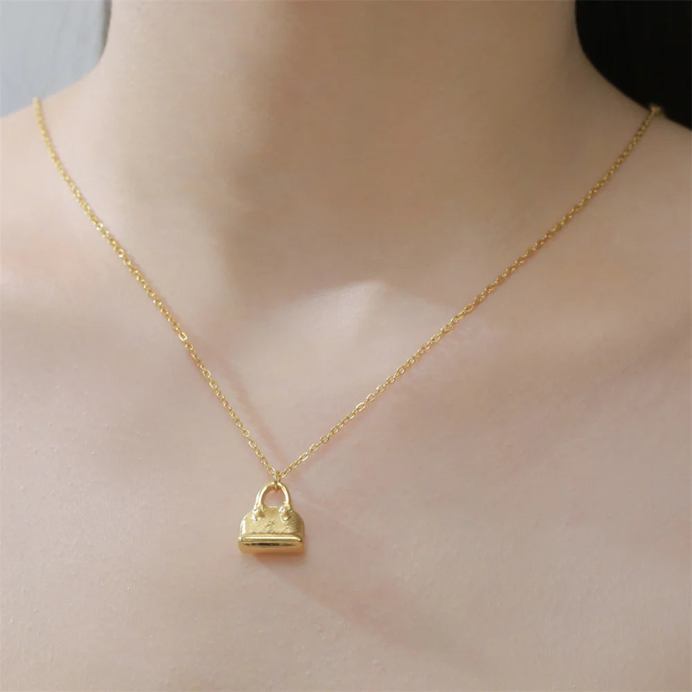 My Shape Fashion Handbag Necklace for Women Ladies Lovely Purse Shape Pendants Chain Stainless Steel Jewelry Party Gift Trendy