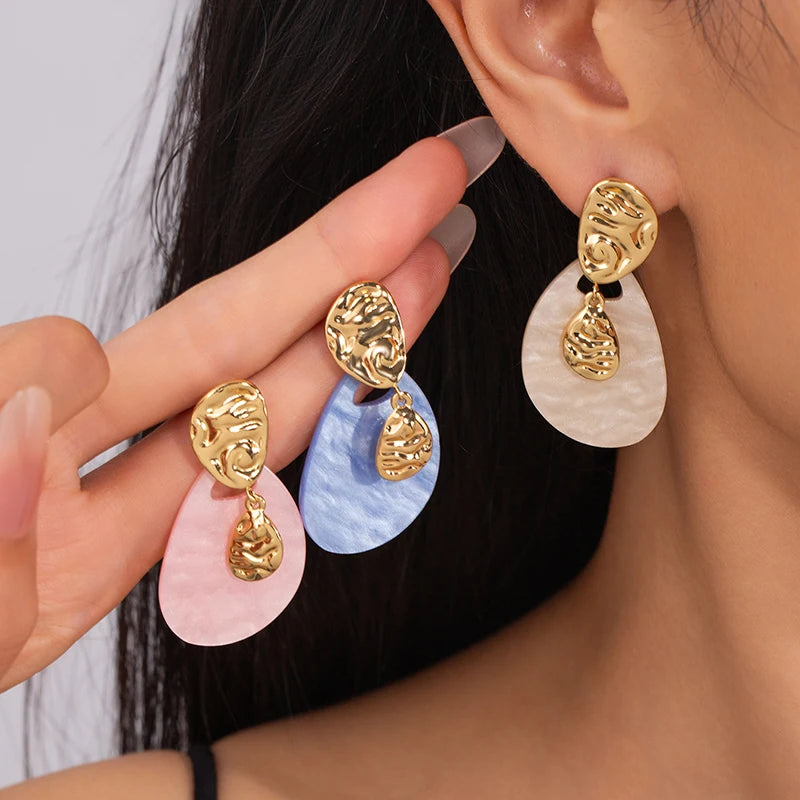 ANENJERY 316L Stainless Steel Irregular Waterdrop Twisted Stud Earrings For Women Temperament Luxury Niche Simple Jewelry Gift