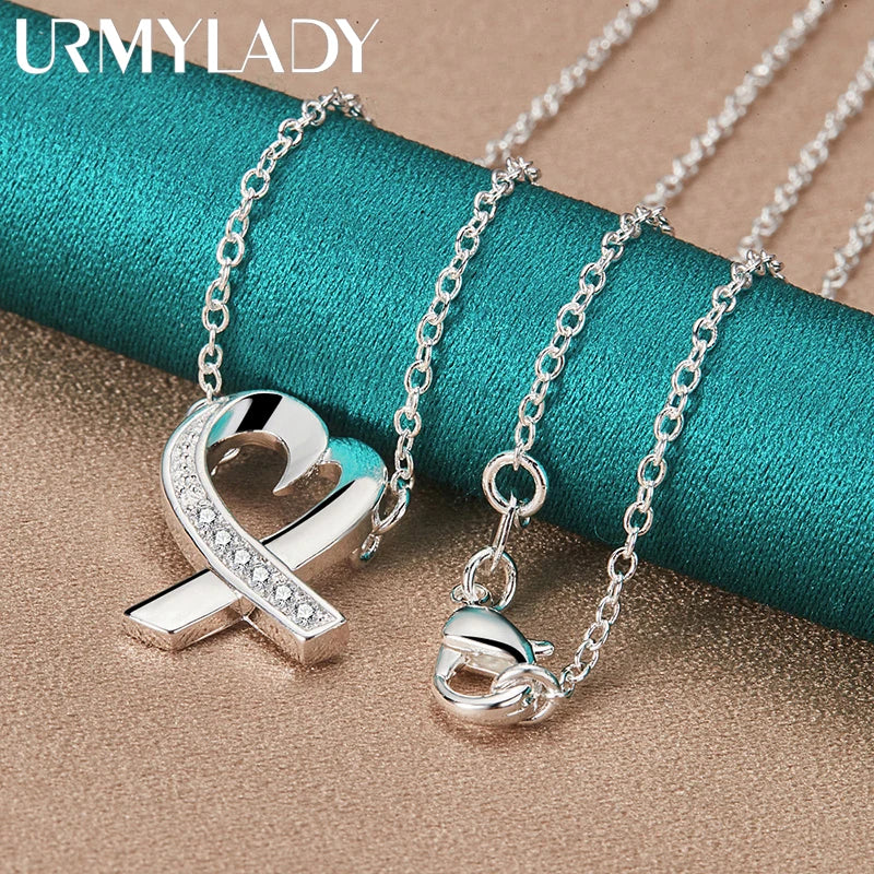 URMYLADY 925 Sterling Silver Heart AAAAA Zircon 18 Inch Pendant Necklace For Women Wedding Engagement Fashion Jewelry Gifts
