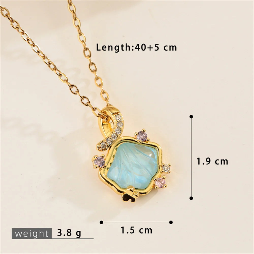 Rainbow Shell Luxury Female Blue Pink Green Zircon 2026 New Trendy Pendant Necklace Gold Silver Color Wedding Jewelry For Women