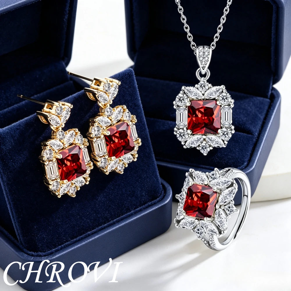 Fashion 925sterling silver jewelry set gemstone ring, ear studs, necklace, women's earrings, pendant, bracelet, hand accessory