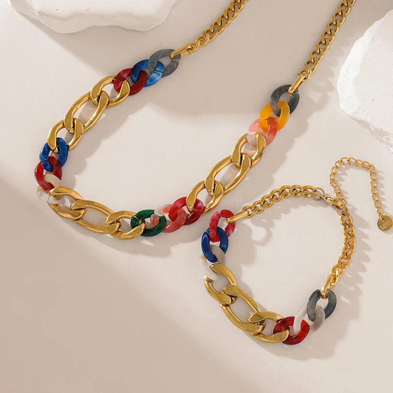 EILIECK 316L Stainless Steel Thick Chain Necklace Bracelet For Women Fashion Trendy Exaggerated Punk Jewelry Set Gift Party