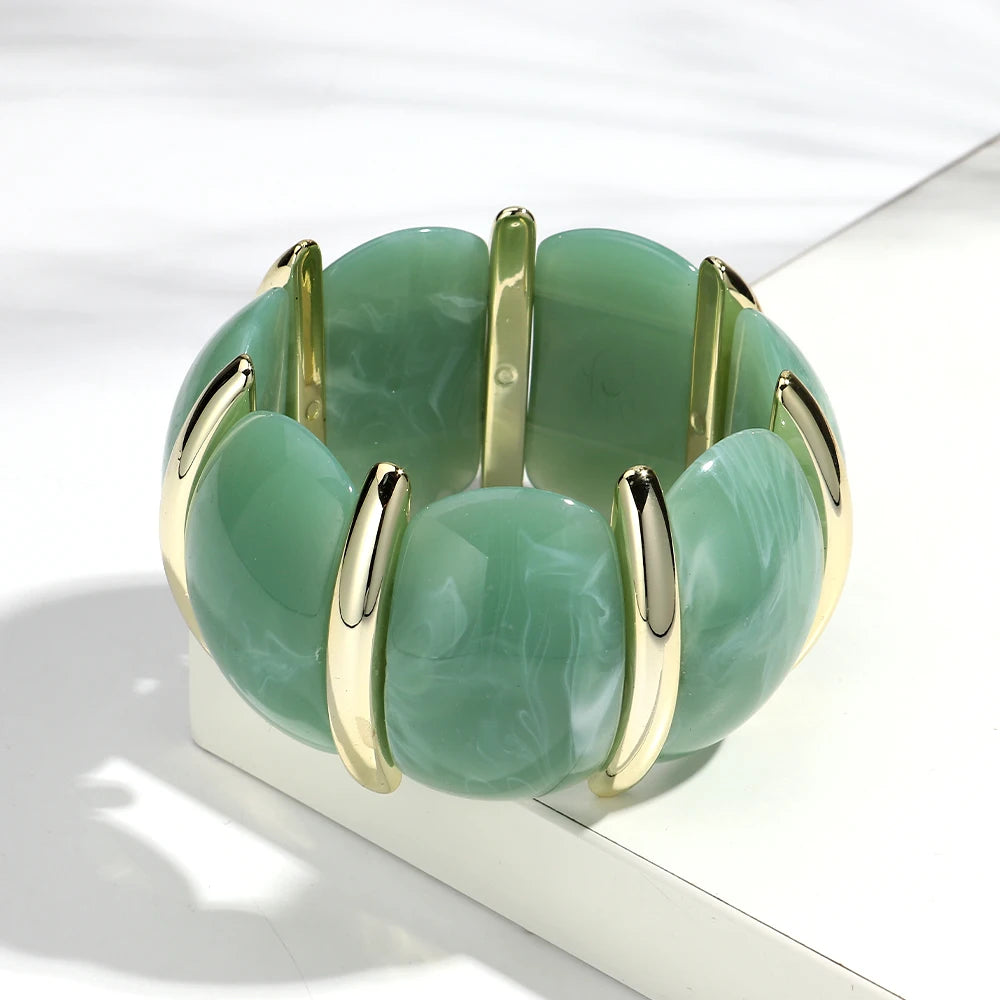 Fashion Acrylic Colorful Wide Elastic Geometric Petal Bangle Bracelets Exaggerate Curved Beads Cuff Bracelet Gifts for Women