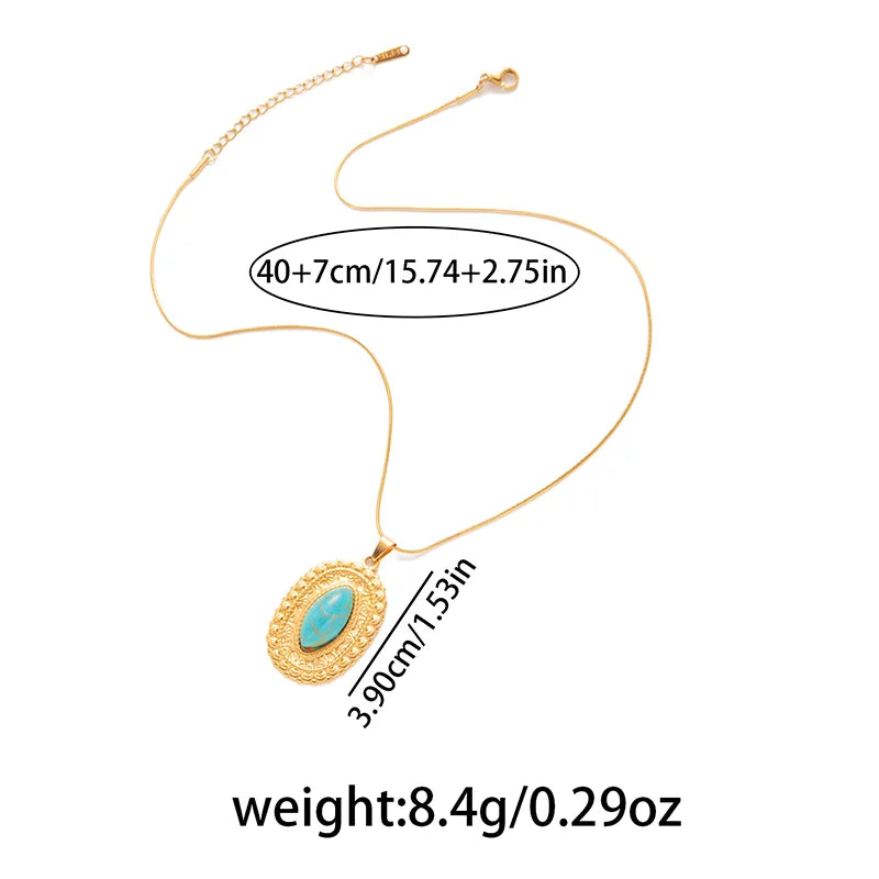 ANENJERY 316L Stainless Steel Turquoise Irregular Geometry Pendant Necklace For Women Boho Retro Personality Jewelry Gifts