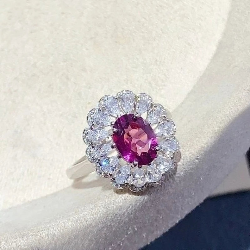 Sparkling 925 Silver Gemstone Ring 6mm*8mm 1ct Natural Garnet Ring with Certificate Genuine Pyrope Garnet Jewelry